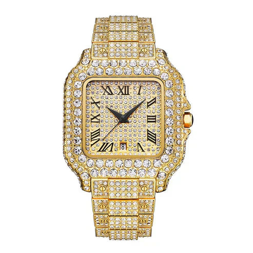 Straight European Hip Hop Diamond Quartz Wrist Watch  ( UAE Delivery Time: 1-3 Days )